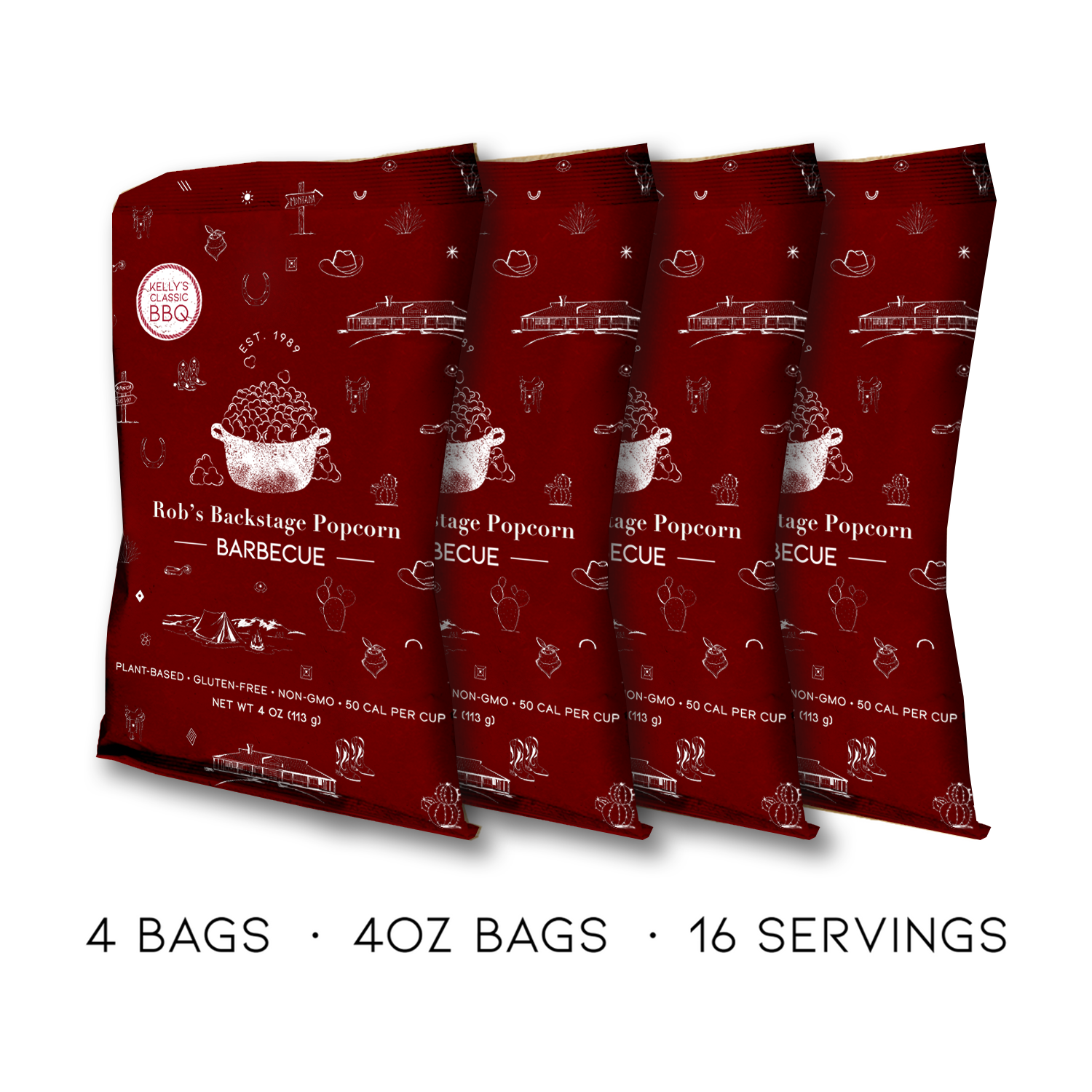 4 pack of rob's backstage popcorn BBQ