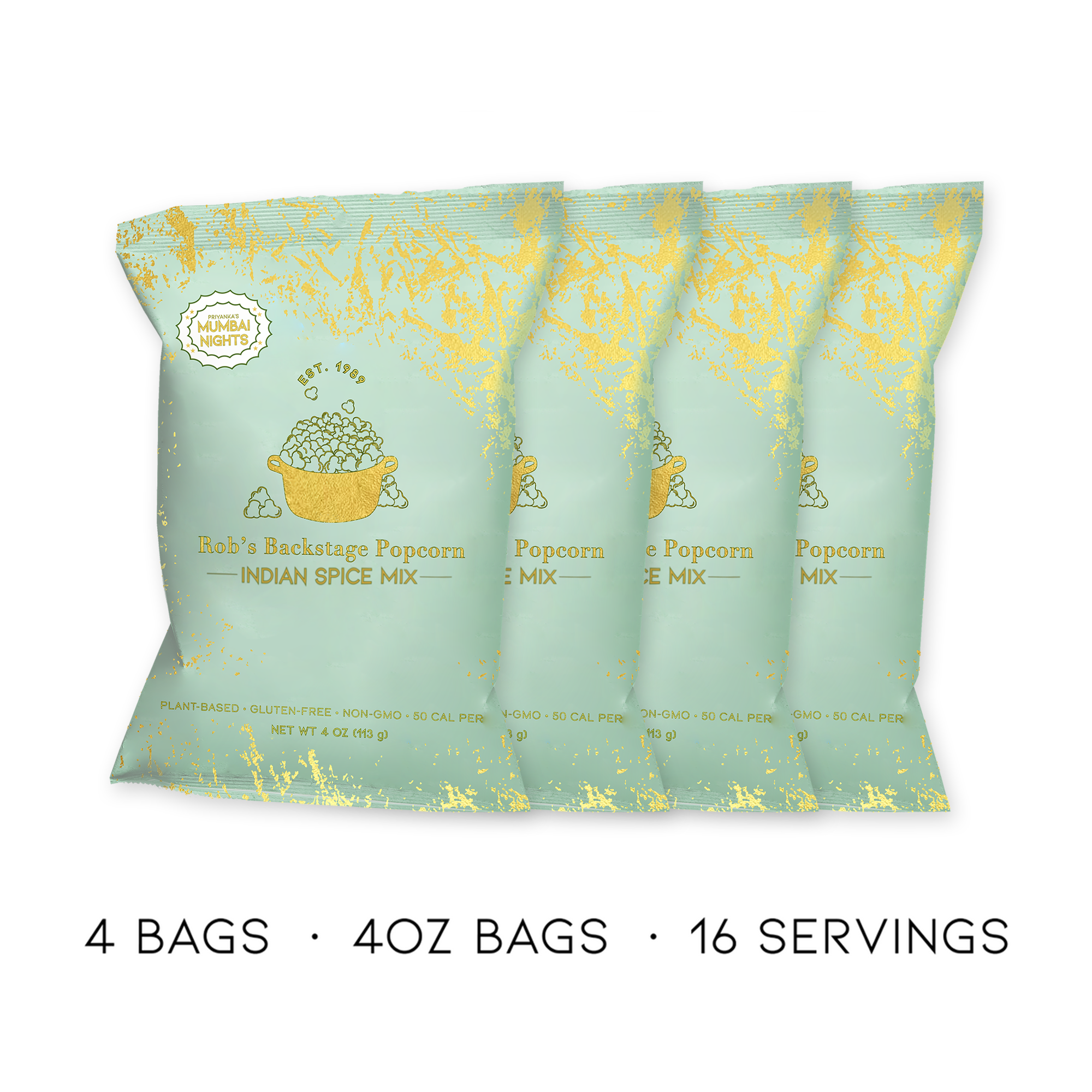 4 pack of rob's backstage popcorn indian spice